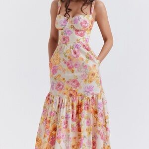 House of CB ELIA IVORY FLORAL MIDI SUNDRESS -